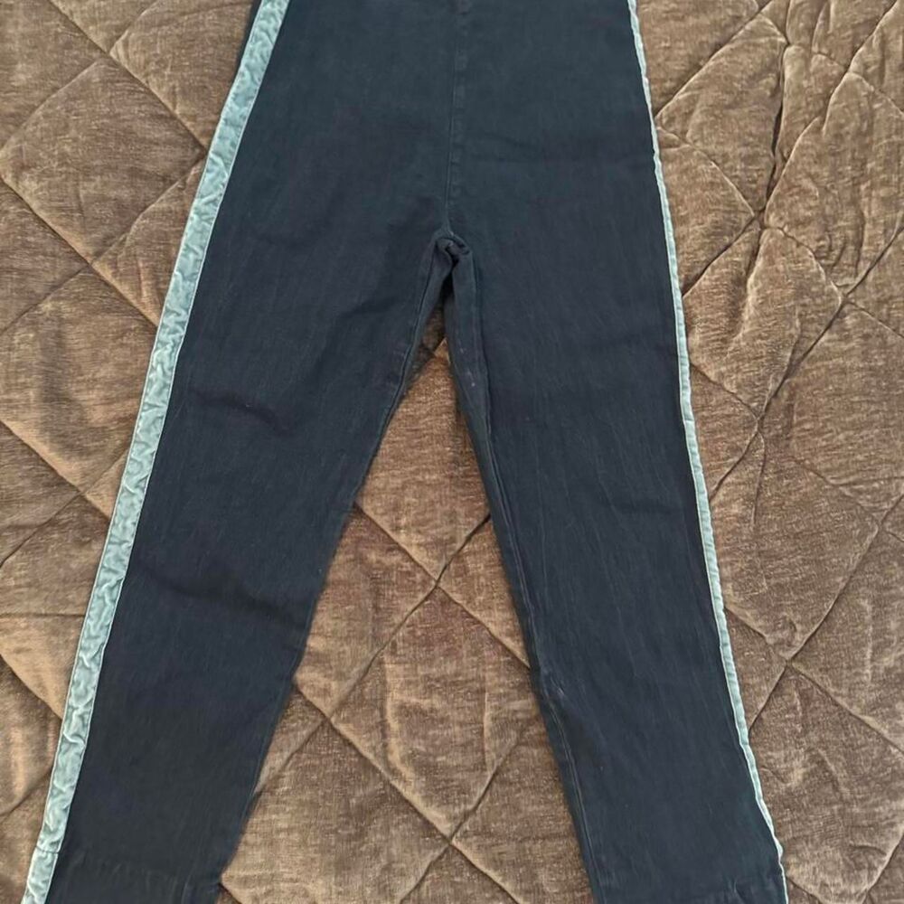 Prairie Underground Holiday 2013 Tuxedo Leggings XS Black Blue Satin Stripe